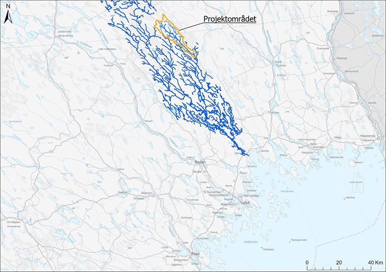 Karta: Solälvens avrinningsområde och projektområdet